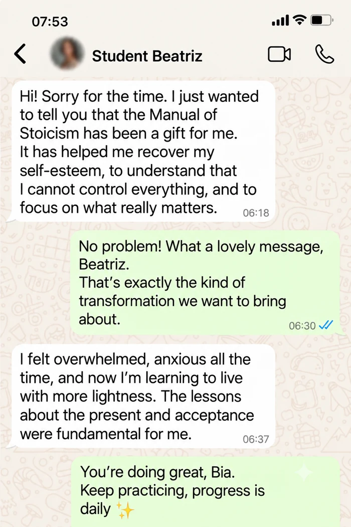 Student Beatriz shares feedback about focusing on what matters and learning acceptance